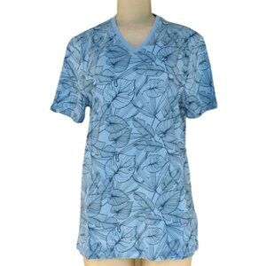 NWT Goodfellow & Co Tropical Print Midday Blue Plant V-Neck Shirt - Size M-108